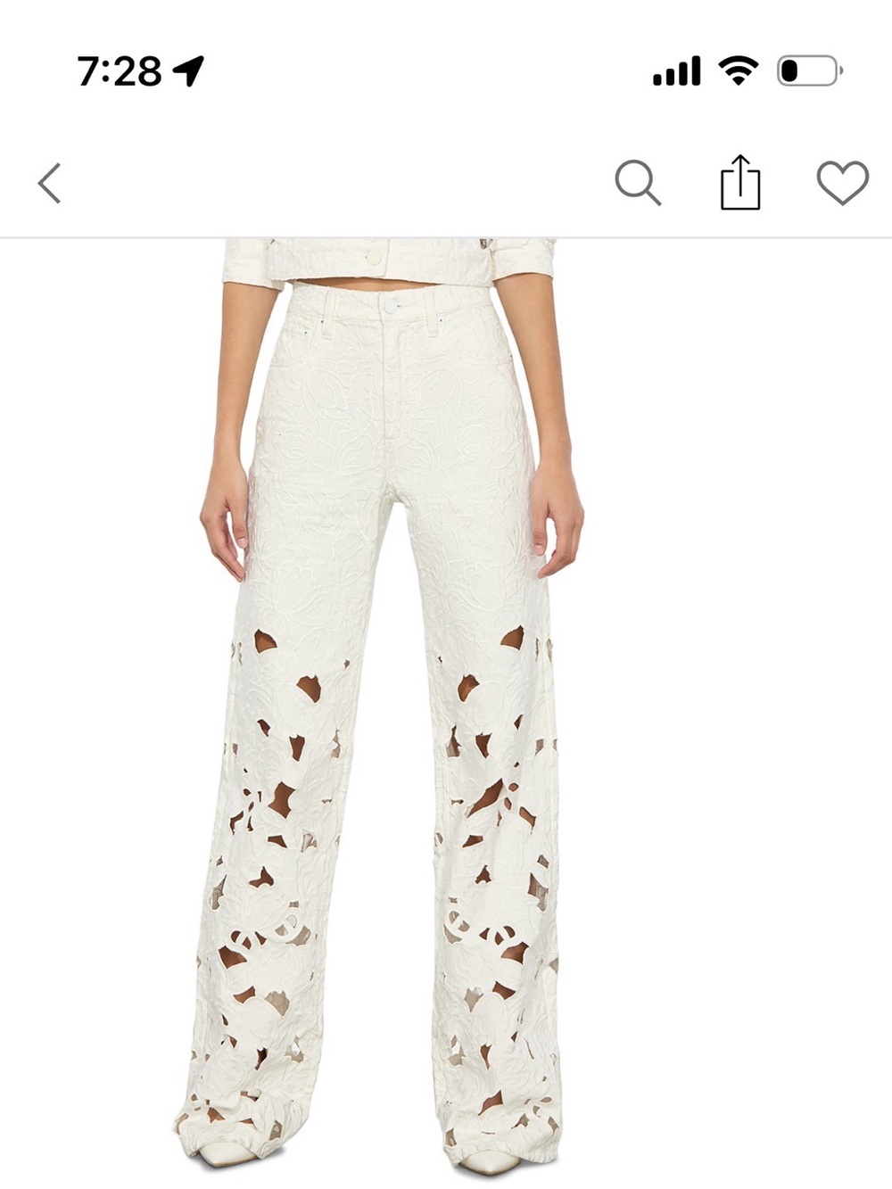 Alice + Olivia White Laser-Cut Wide Leg Trousers